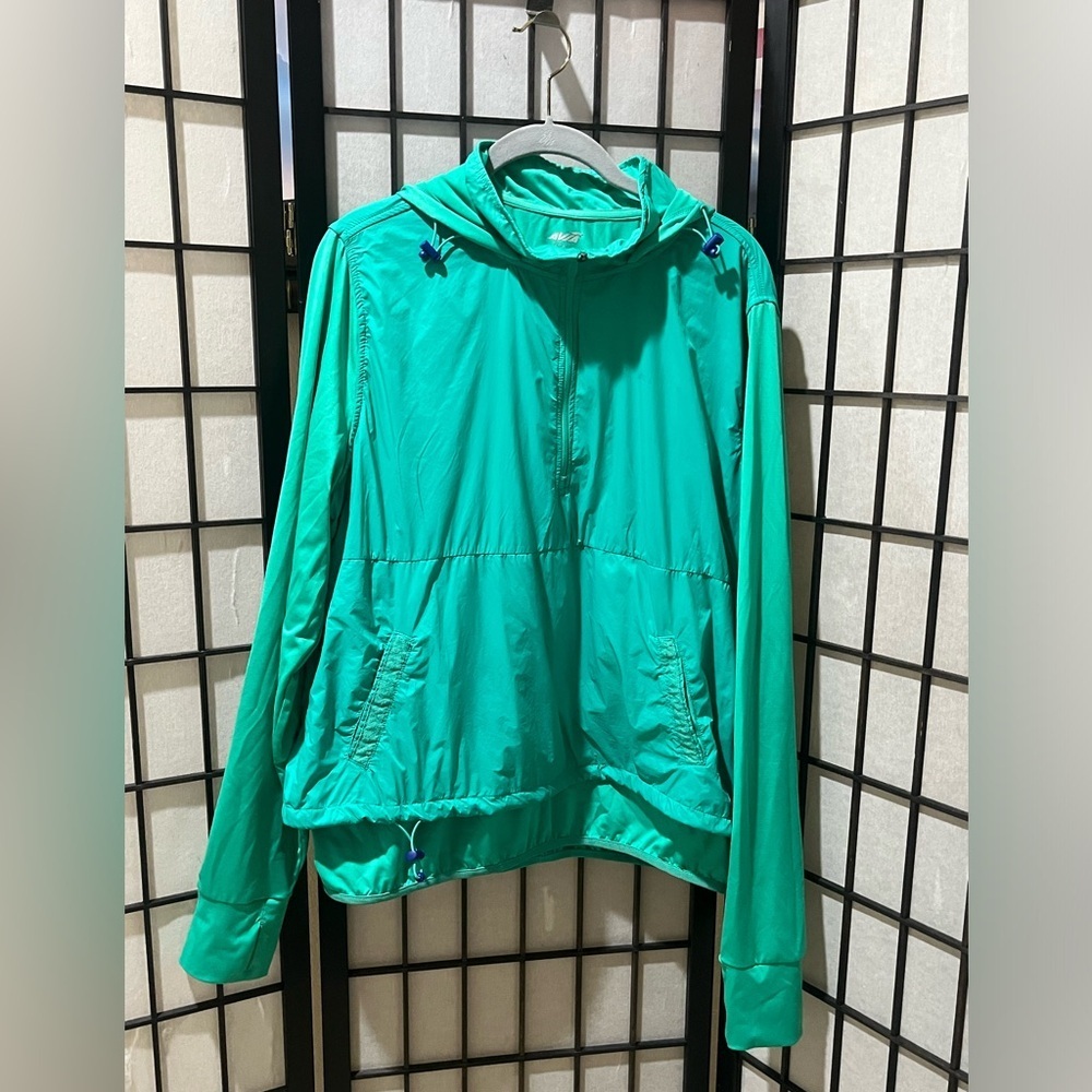 AVIA WOMENS 1/4 ZIP PULLOVER GREEN HOODIE WINDBREAKER JACKET, SIZE XL(16-18)